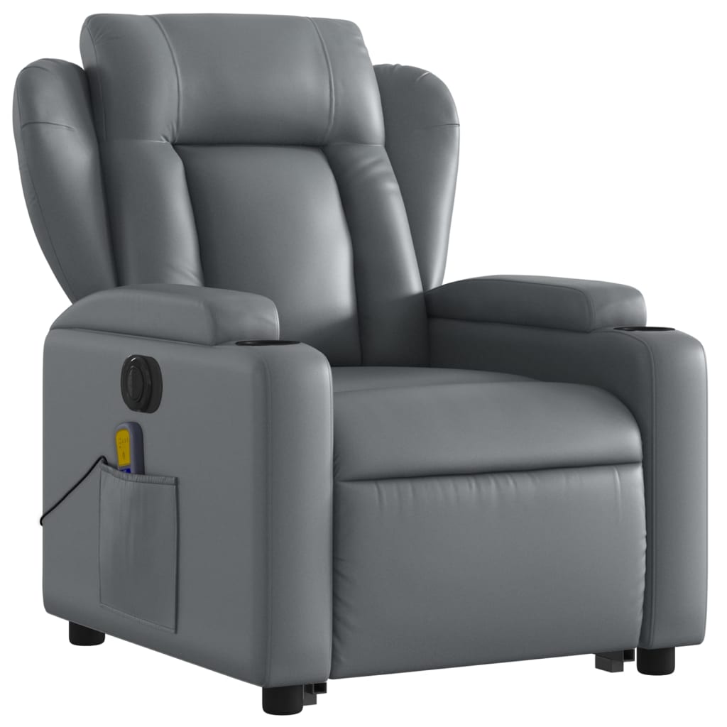 vidaXL Electric Stand up Massage Recliner Chair Gray Faux Leather