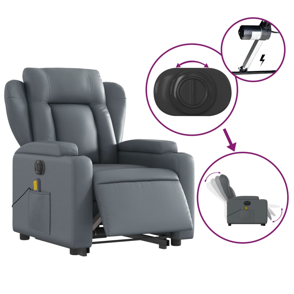 vidaXL Electric Stand up Massage Recliner Chair Gray Faux Leather
