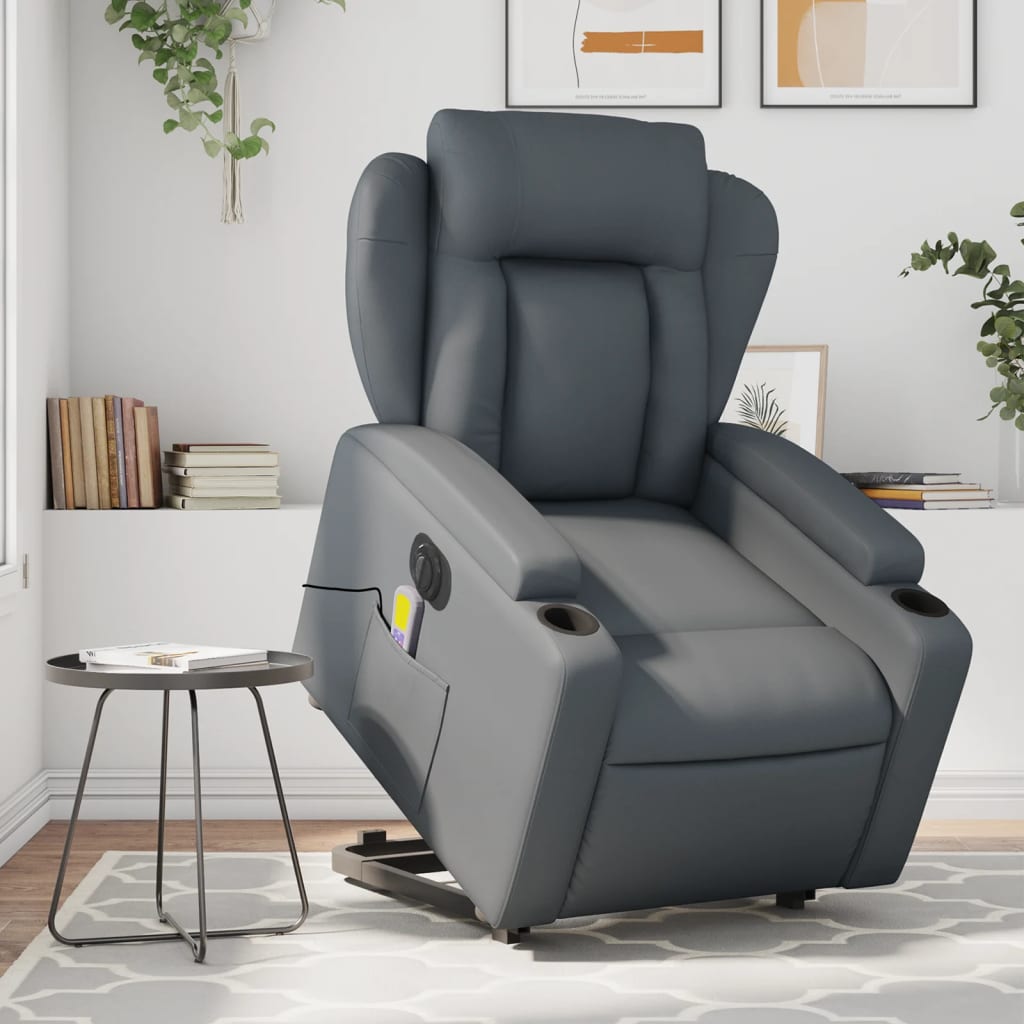 vidaXL Electric Stand up Massage Recliner Chair Gray Faux Leather