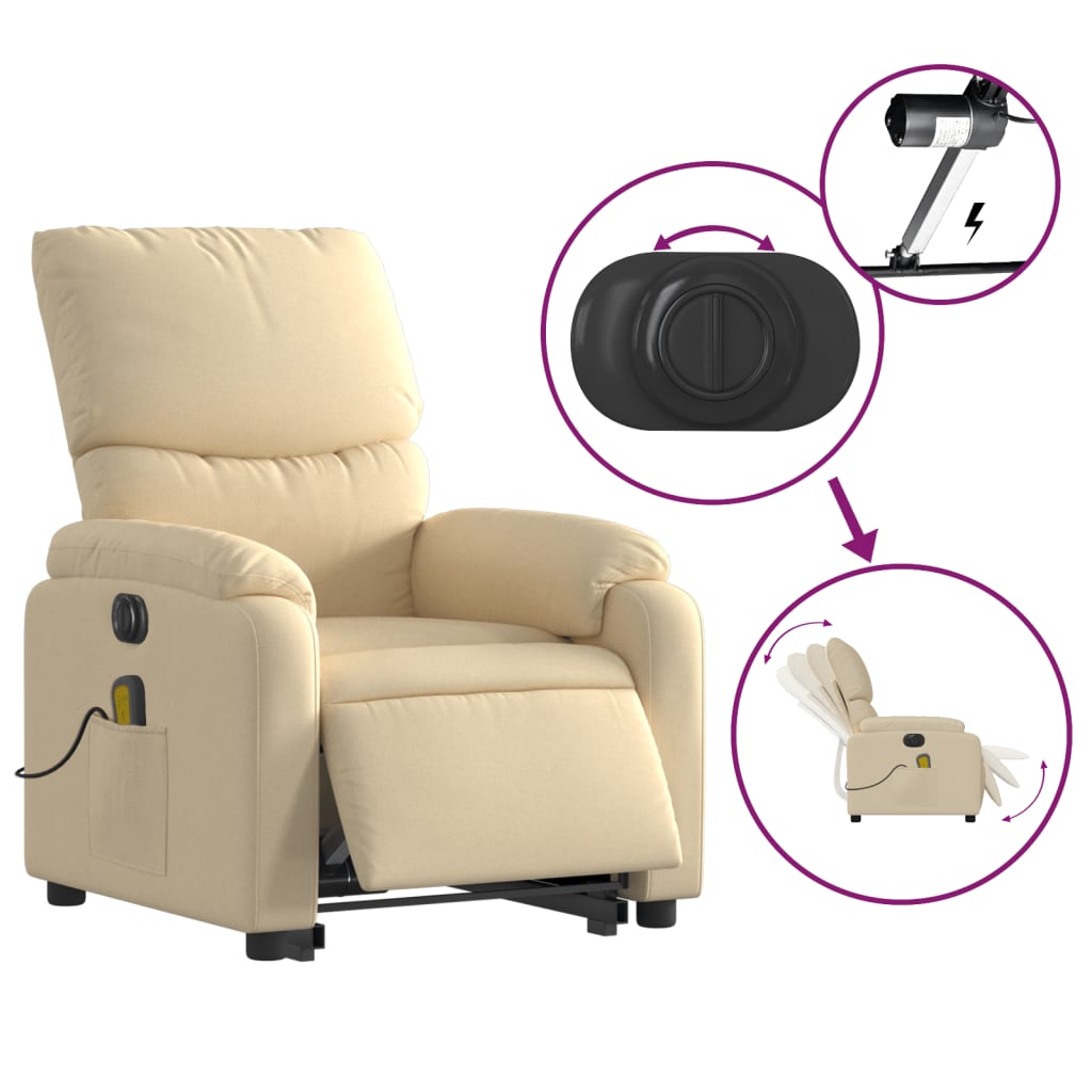 vidaXL Electric Stand up Massage Recliner Chair Cream Fabric