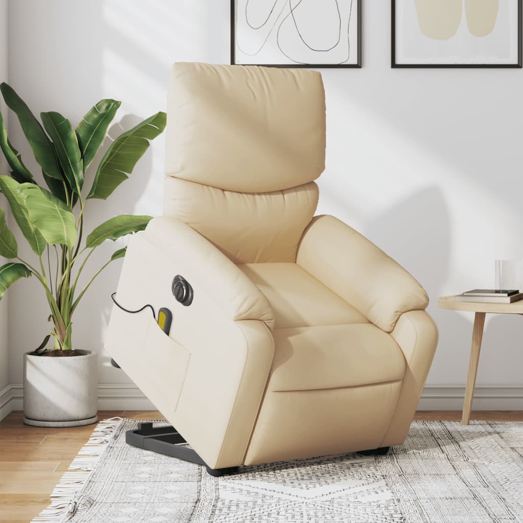vidaXL Electric Stand up Massage Recliner Chair Cream Fabric