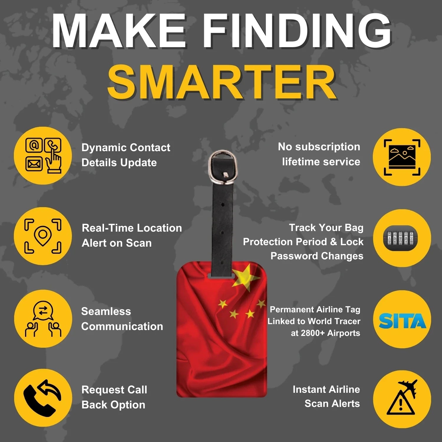 Smart Bag Security Tag - China Flag [Pack 2]